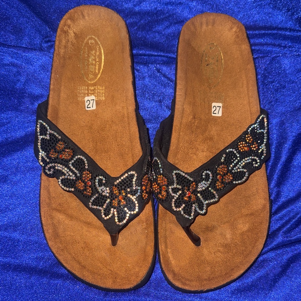 Women’s Embellished Floral Black/ Brown Sandals
